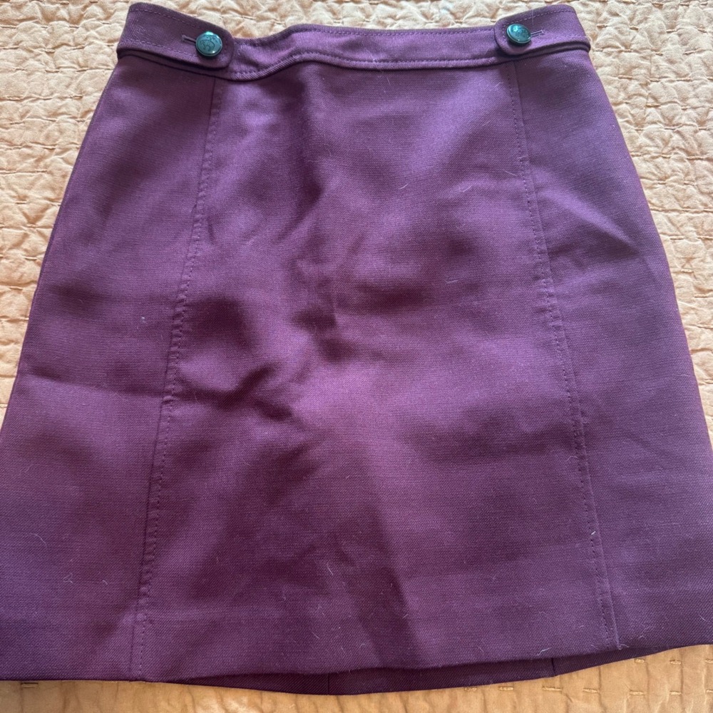 Brooks Brothers Womens Purple Wool Blend A-Line Mini Skirt with Logo Buttons